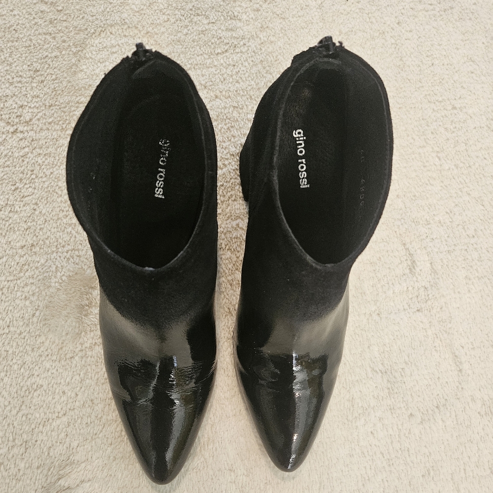 NEW Black Block Heel Leather Ankle Boots Size 9 Ombre Work Party Fall Feminine - Picture 5 of 10